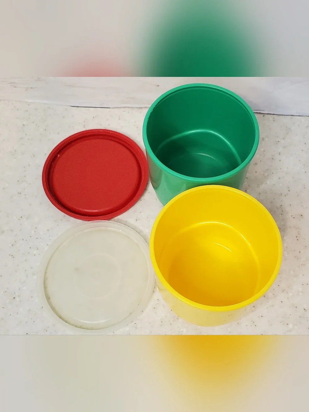 Vintage Tupperware Set of 4 7 oz Snack Cups w Lids Meal Prep Kids Lunch Containe